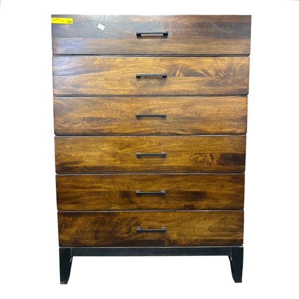 Brown 6-Drawer Wooden Tallboy Dresser, H54" x W38" x D18"