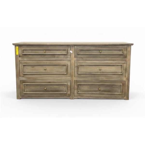 Light Brown Weathered Wood 6-Drawer Double Dresser, H28.5" x W59" x D17" - left top corner chipped