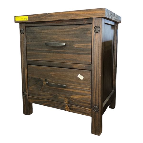 Dark Brown 2-Drawer Wooden Nightstand, H27" x W23" x D18"