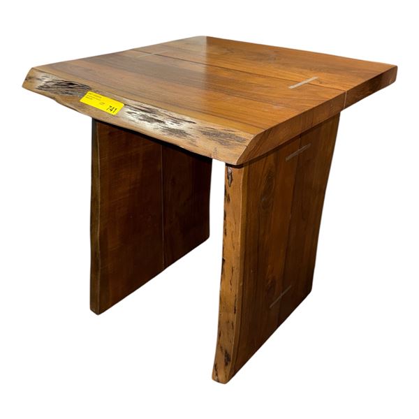 Brown Live-Edge Wooden End Table, H24" x W22" x D24"