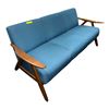 Image 1 : Modern Blue 3-Seater Sofa with Wooden Arms, W73"