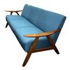 Image 2 : Modern Blue 3-Seater Sofa with Wooden Arms, W73"