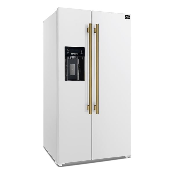 Forno Salerno 36-inch Side-by-Side, 20 cu.ft Refrigerator in White with Ice & Water Dispenser - ENER