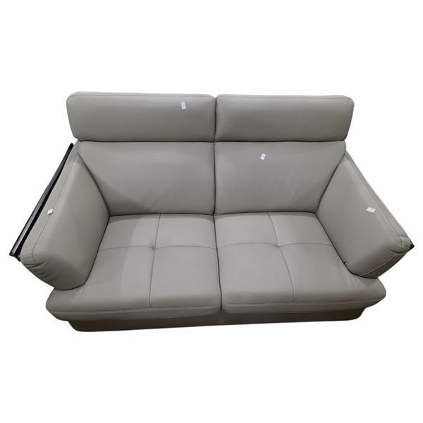 New Gray Leather Tufted Loveseat - approx. 64in (new open box)