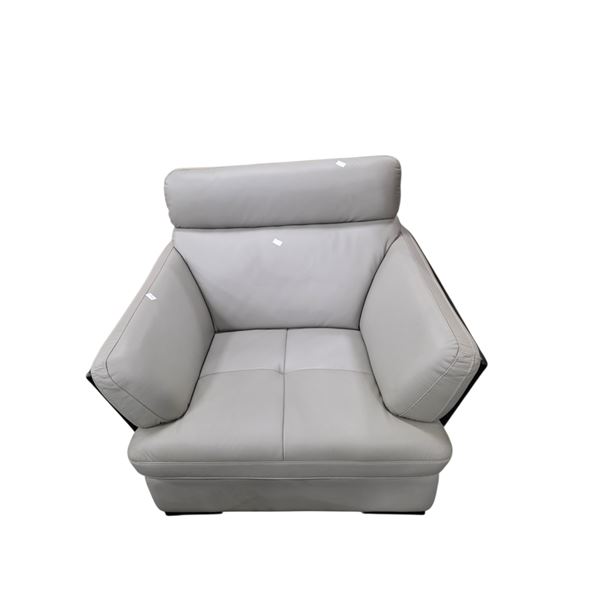 New Gray Leather Tufted Arm Chair - approx. 41in (new open box)