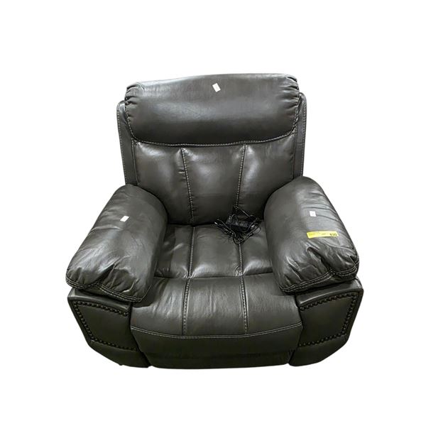 New Charcoal Grey Leather Power Recliner Armchair, W40" - with Power Cord