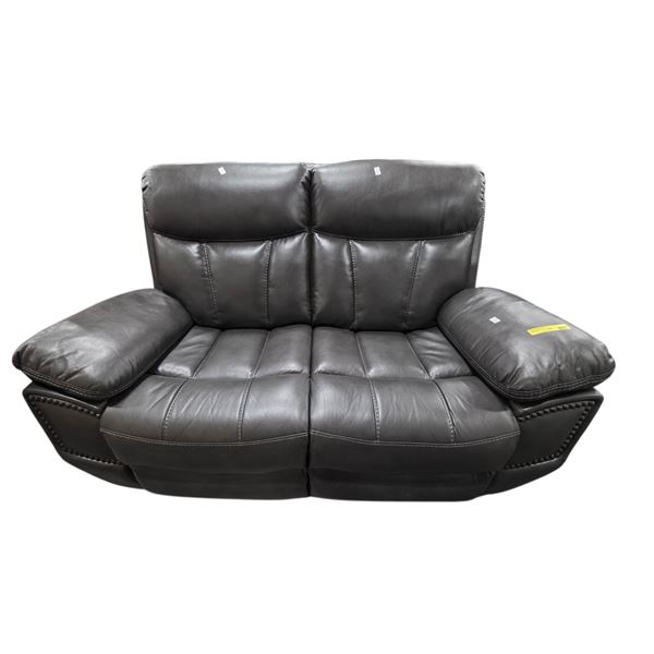 New Charcoal Gray Leather Reclining Loveseat, W63" - without Power Cord