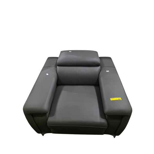 New - Modern Charcoal Gray Leather Armchair, W39