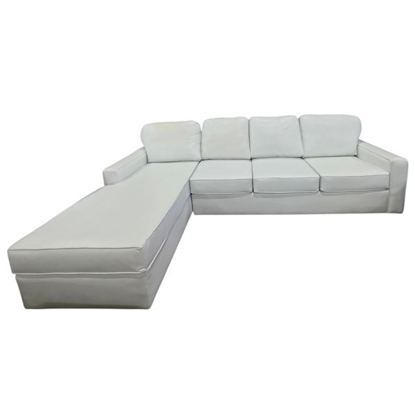 New White Faux Leather 2-Pcs Sectional Sofa, W115" x D37"/72" - minor fading on cushion