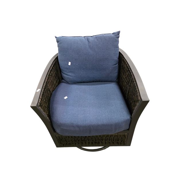 New Outdoor Dark Brown Rattan Swivel Armchair, W31"