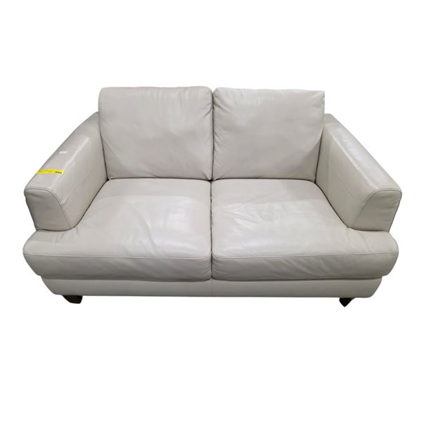 New Contemporary Khaki Faux Leather Loveseat, W56"