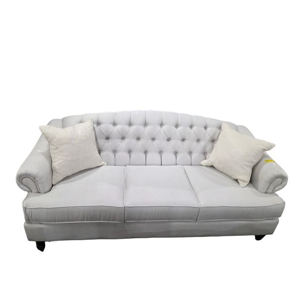 New Light Beige Fabric 3-Seat Sofa w/ Silver Nailhead Trim, W83"