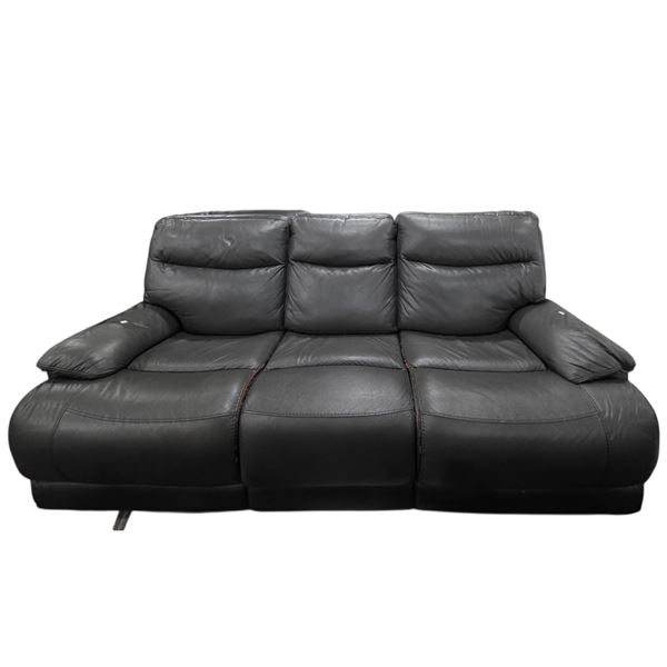 Charcoal Gray Leather 3-Seat Reclining Sofa, W85" (Used Condition)