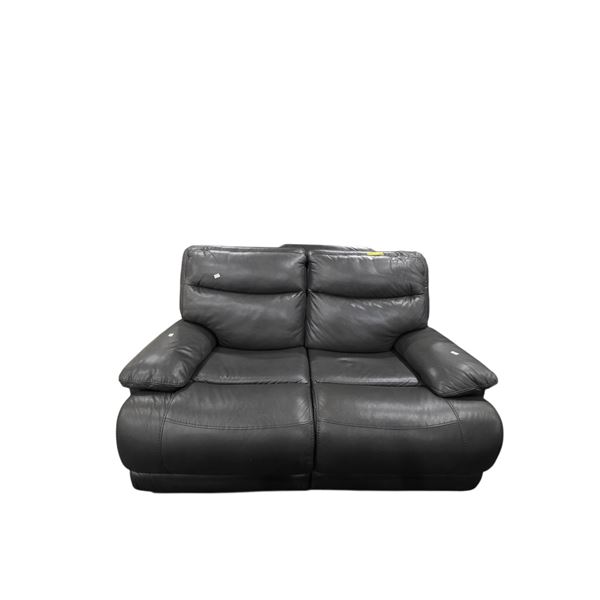 Charcoal Gray Leather Reclining Loveseat, W64" (Used Condition)