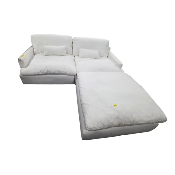 New Modern White Fabric 3-Pcs Sectional Sofa - some stains