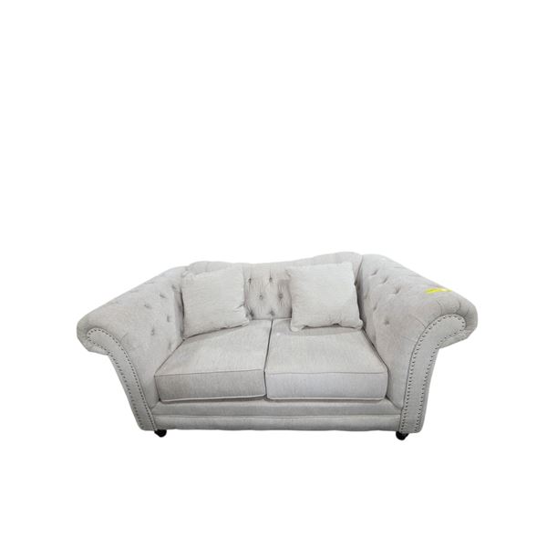 New Light Gray Fabric Chesterfield Loveseat w/ Silver Nailhead Trim, W68"