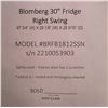 Image 4 : Blomberg 30" Fridge Right Swing - MSRP $2899 - Model no: BRFB1812SSN - S/N 2210053903