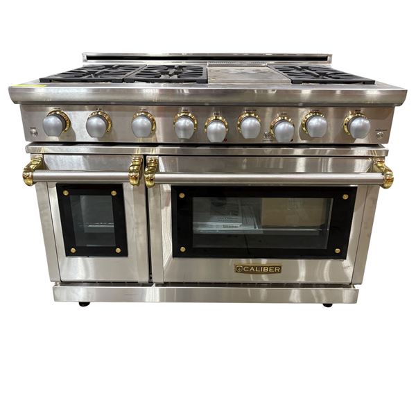 New Caliber 48" Gas Range SS w/ Brass Door Trims - Model RG4F-N-SS-PB - S/N CRCR22007 - MSRP $39,670