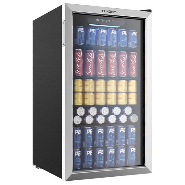 EUHOMY Beverage Refrigerator and Cooler, 128 Can Mini fridge with Glass Door RV: $339.98
