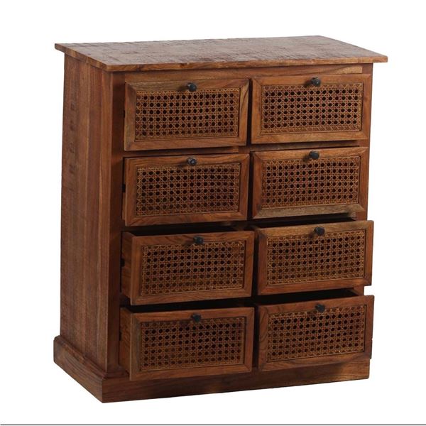 BNIB Chest of 8 Drawers Strip Pine/Rattan (30x16x33.5) - RV $595