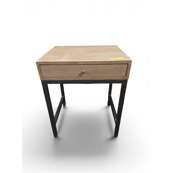 Light Oak & Black Iron Side Table with Single Drawer (20x16x24)
