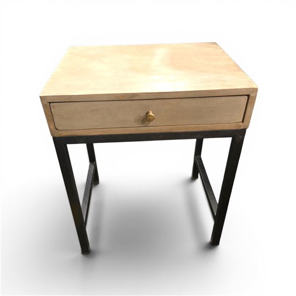 Natural Oak & Black Iron End Table with Single Drawer (20x16x24)
