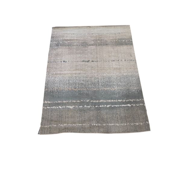 Modern Abstract Striped Sage Green & Beige Area Rug - Approx 8 x 10 ft