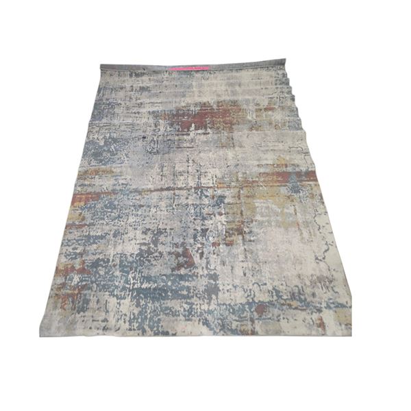 Modern Distressed Abstract Area Rug in Slate Blue & Terracotta - Approx 9 x 13 ft