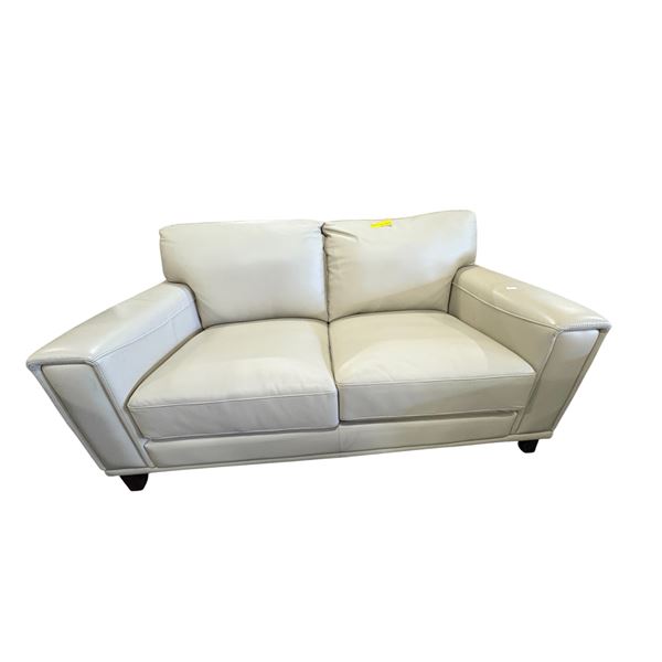 New - Modern Leather Loveseat Cream, W63"