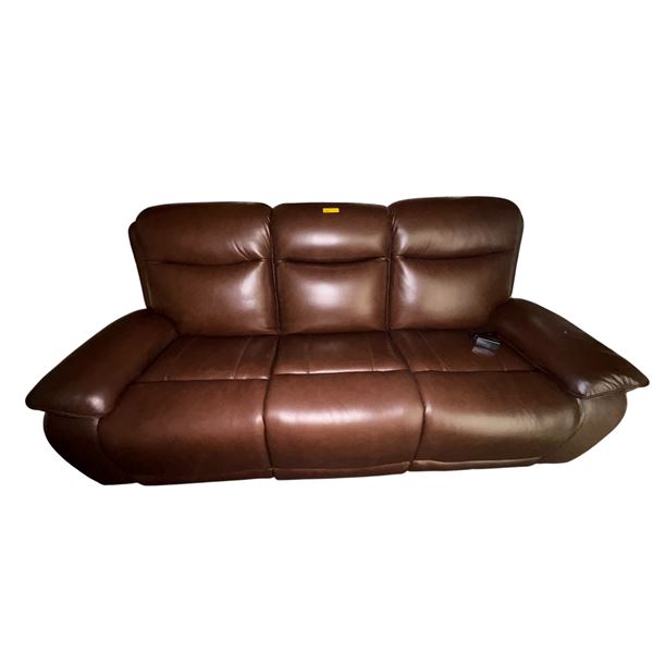 New Amax Leather Chestnut 3 Seater Reclining Sofa (minor scratch on arm) - approx. 83in