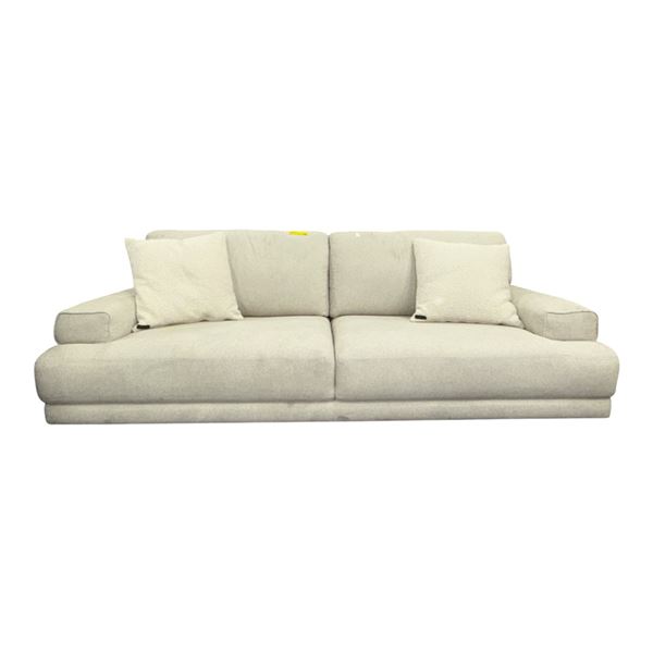 Modern Low-Profile Fabric Sofa Cream Cream-Colored 3-Seater Couch Includes Pillows