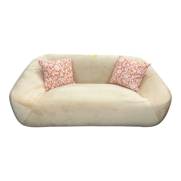 Style In Form Modern Curved Low-Profile Upholstered Sofa Cream Velvet