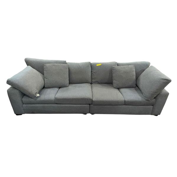 Abisko Style Deep-Seat Fabric Sofa / Couch in Gray With Throw Pillows