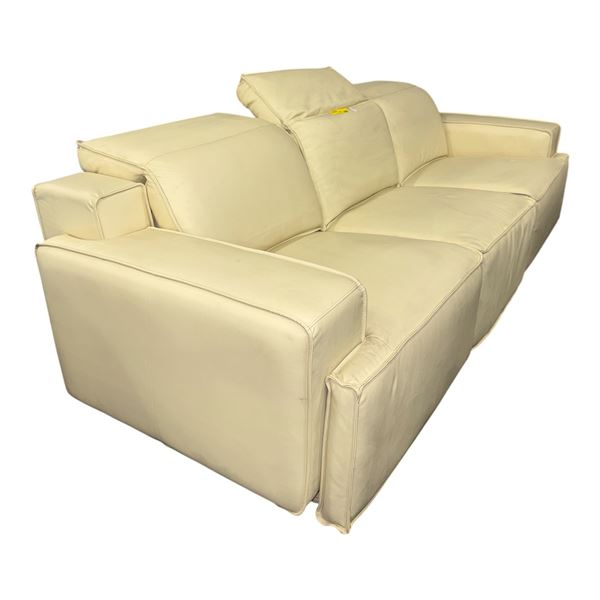 Modern Leather Style Adjustable Headrest Sofa / Couch in Cream / Off-White