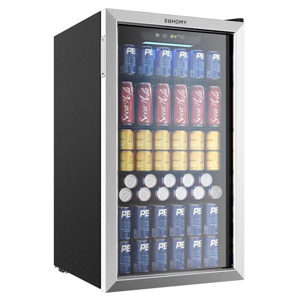 BNIB - EUHOMY Beverage Refrigerator Cooler, 130 Can Mini Fridge with Glass Door BR001-110 RV $339.98