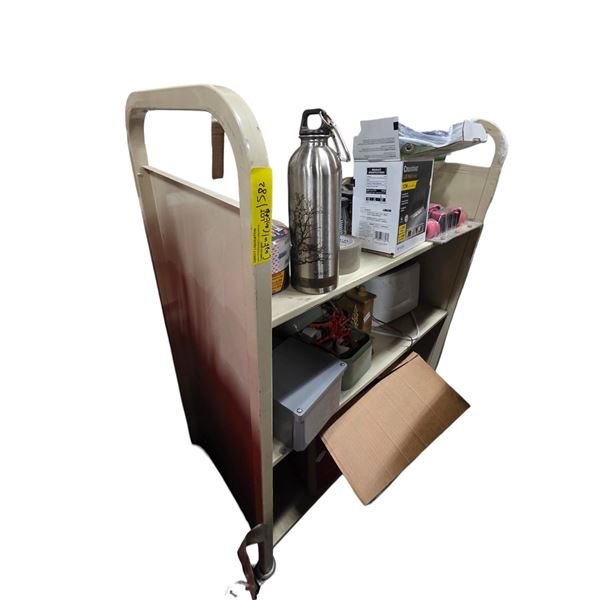 Metal Shelves with Misc Items, Tapes, and Small Ropes - From a Movie Set