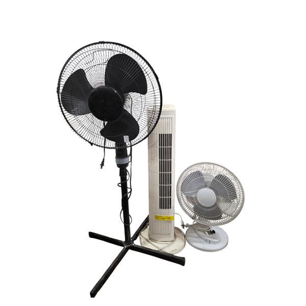 3-Pcs Assorted Fans (Tower, Pedestal, and Desk Fans)