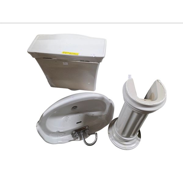 White Ceramic Pedestal Toilet Combo with Water Tank and Bowl