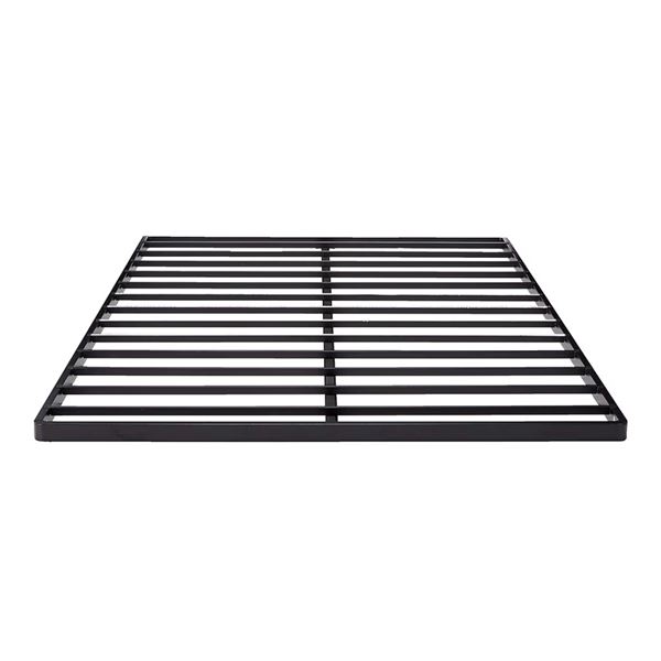 Modern Black Metal Platform Bed Frame with Wood Slats