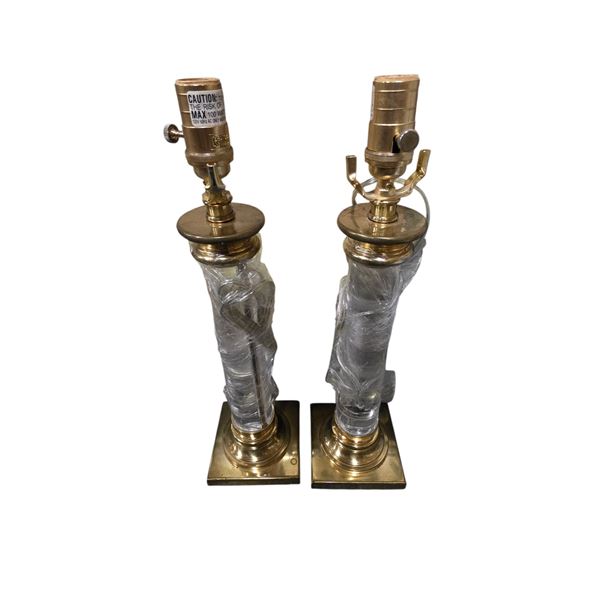 Pair of Vintage Brass Oil Lamps / Table Lamps