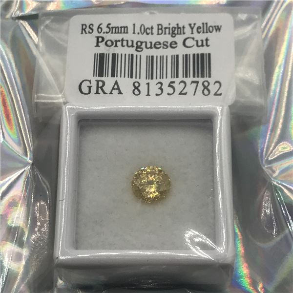 1CT MOISSANITE PORTUGESE CUT BRIGHT YELLOW WITH GRA REPORT