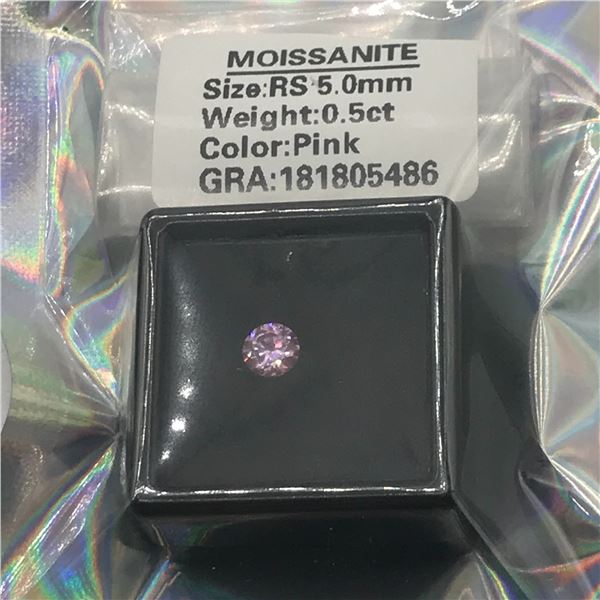 .5CT MOISSANITE ROUND BRILLIANT PINK WITH GRA REPORT