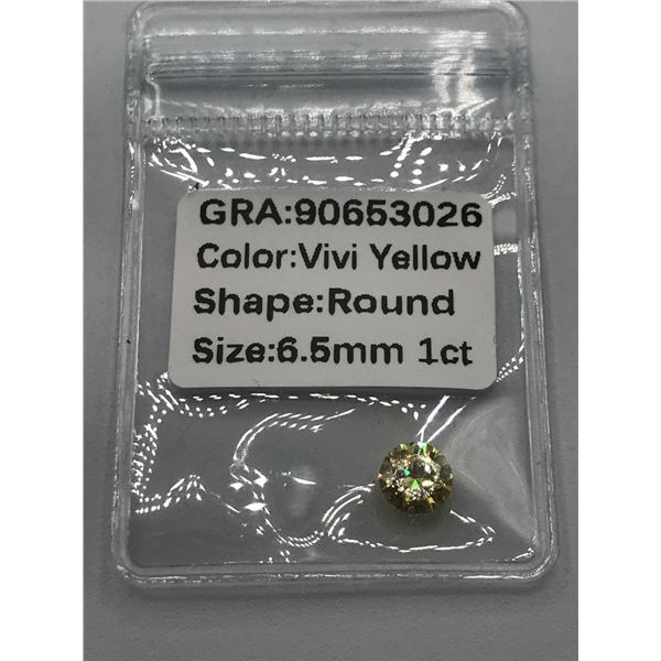 1CT MOISSANITE ROUND BRILLIANT VIVI YELLOW WITH GRA REPORT