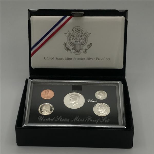 UNITED STATES PREMIERE SILVER PROOF SET IN COMMEMORATIVE DISPLAY WITH COA