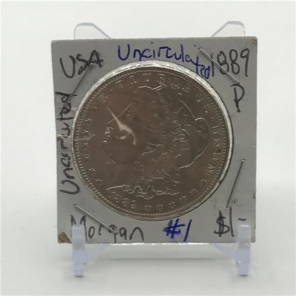 UNCIRCULATED MORGAN SILVER DOLLAR - MINTED IN 1889 IN PHILADELPHIA