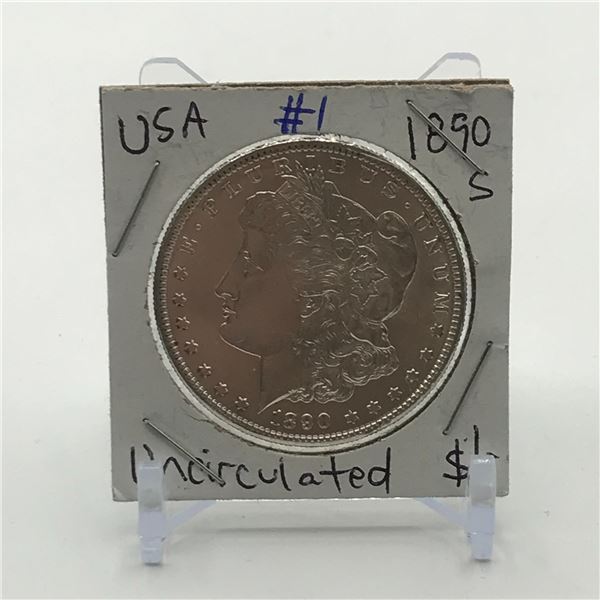 UNCIRCULATED MORGAN SILVER DOLLAR - MINTED IN 1890 IN SAN FRANCISCO