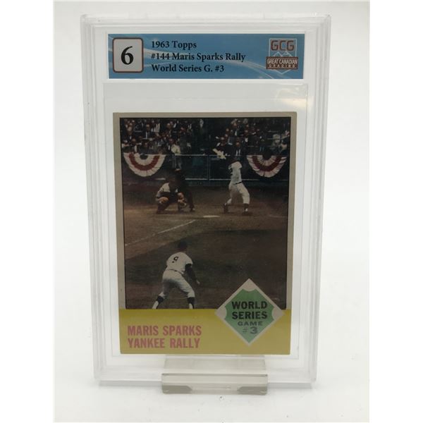 1963 TOPPS #144 MARIS SPARKS RALLY WORLD SERIES G #3 TRADING CARD - GCG GRADE 6