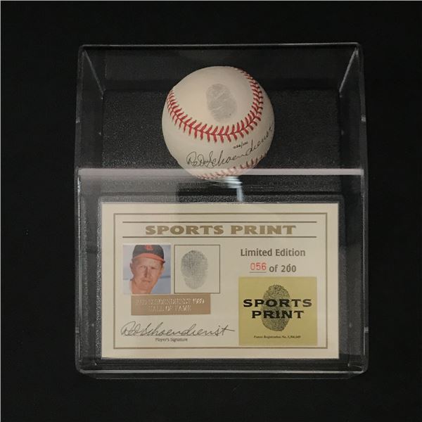 RED SCHOENDIENST 1989 HALL OF FAME SIGNED  DNA BASEBALL PRESENTATION PIECE 056/200 - JSA COA