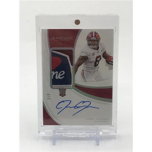 2019 PANINI IMMACULATE COLLEGIATE JOSH JACOBS SIGNED ROOKIE PATCH TRADING CARD 5/5