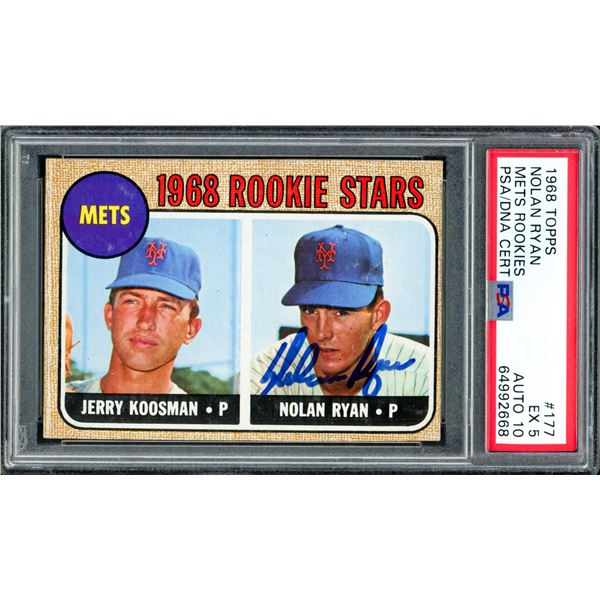 1986 TOPPS NOLAN RYAN METS ROOKIES SIGNED TRADING CARD PSA GRADE 5 / AUTO 10